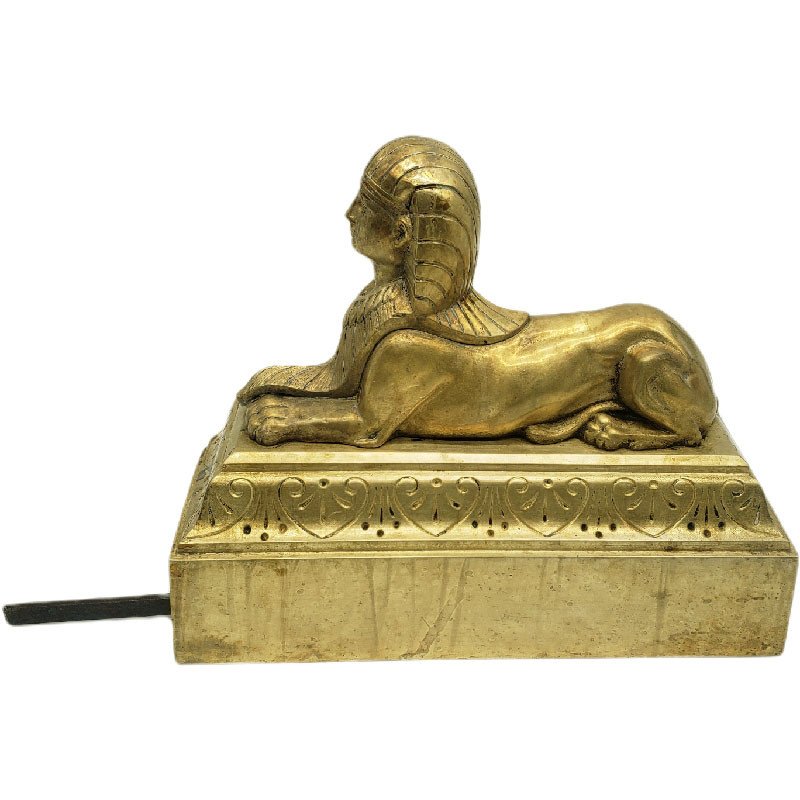 CLAUDE GALLE DANS LE GOUT PAIRE DE CHENETS EMPIRE BRONZE DORÉ AUX SPHINX XIXeme -photo-3