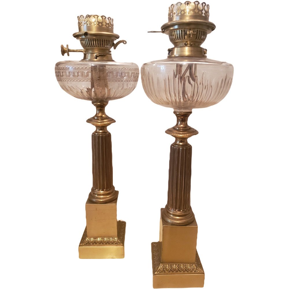 Paire De Lampes Carcel Empire En Bronze Lampe A Moderateur -photo-2