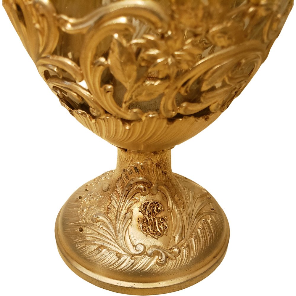 Carafe Bouteille Vermeil Argent Massif & Cristal d'Epoque Art Nouveau -photo-5