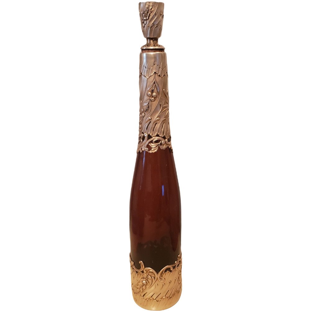 Schnapps Bottle Vermeil Sterling Silver & Art Nouveau Period Crystal