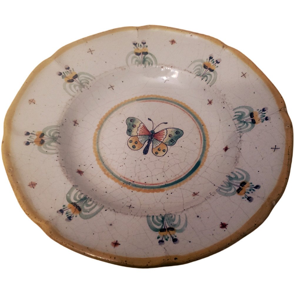 Three Plates In Faience Of Nevers Montagnon Decor With Butterfly-photo-4