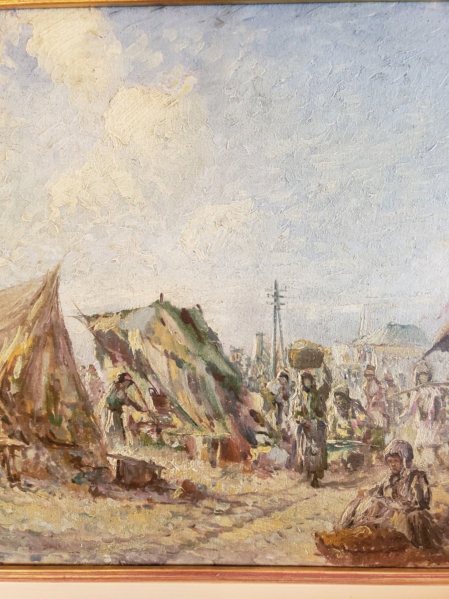 Oil On Canvas Orientalist Market In Algiers Signed-photo-3