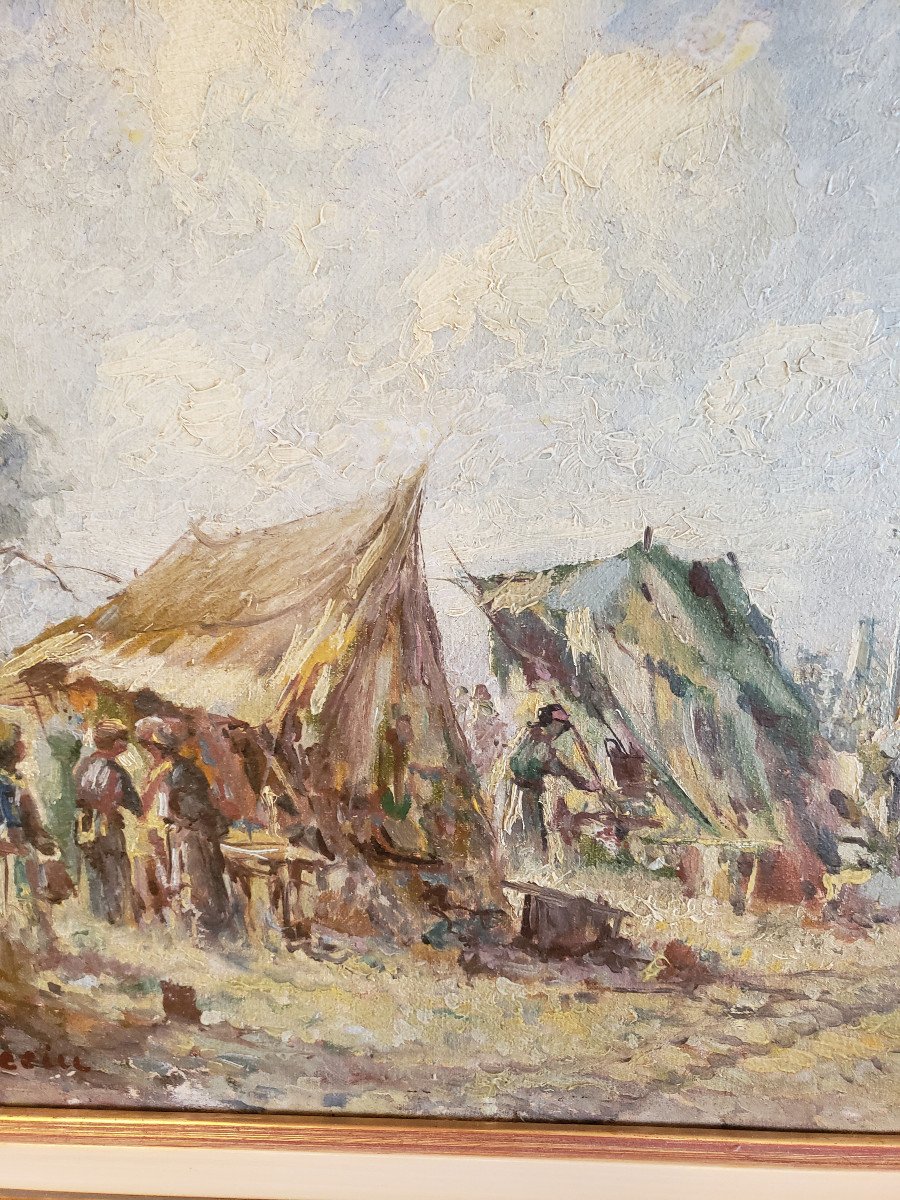 Oil On Canvas Orientalist Market In Algiers Signed-photo-4