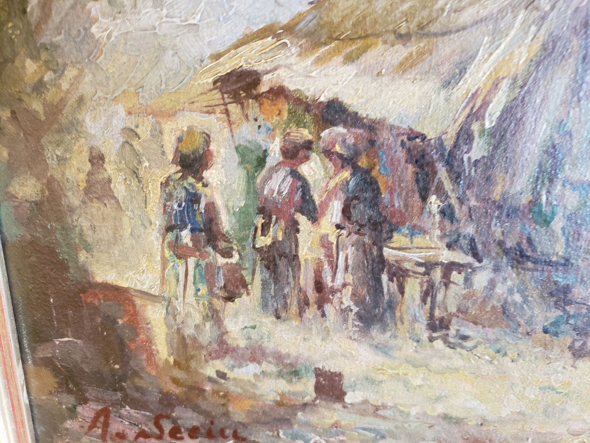 Oil On Canvas Orientalist Market In Algiers Signed-photo-3