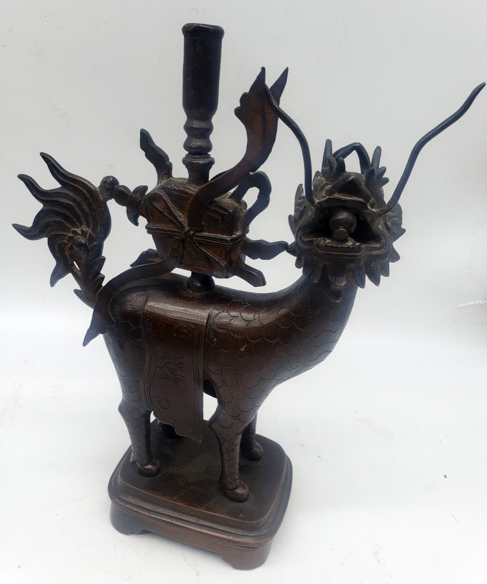 Paire De Dragons Ou Chien De Fô Chine Asiatique En Bronze XIXeme -photo-5