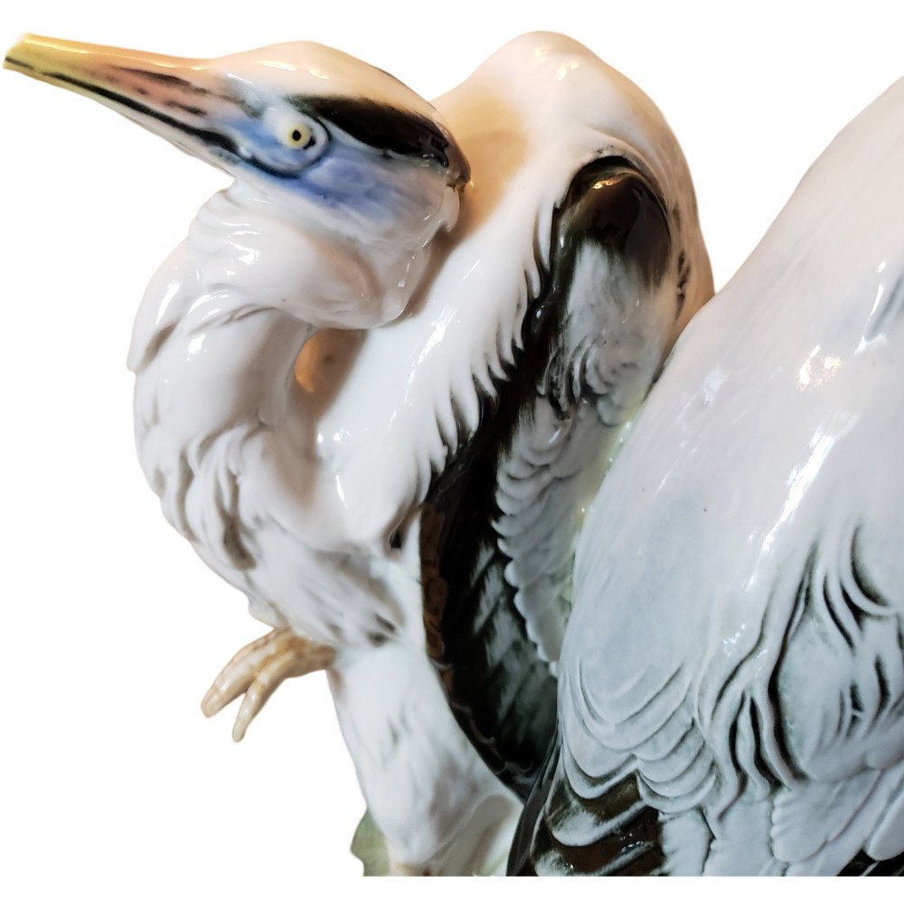 Karl Ens Porcelain Figurine Pair Of Herons German Statue Of Two Bird Cranes-photo-2