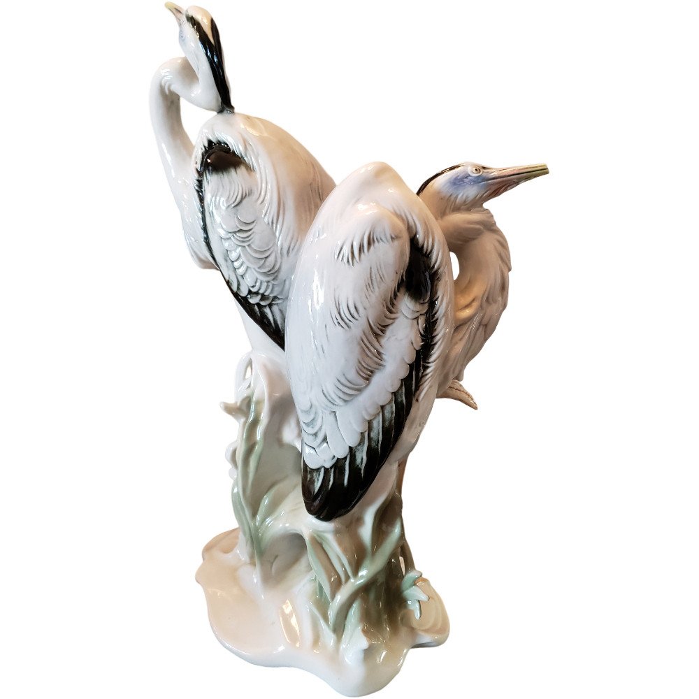 Figurine En Porcelaine De Karl Ens Paire De Hérons Statue Allemande De Deux Grues d'Oiseaux-photo-4