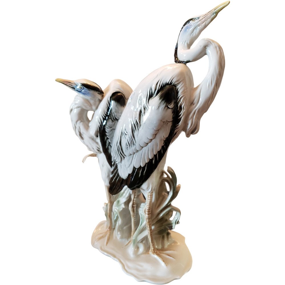 Figurine En Porcelaine De Karl Ens Paire De Hérons Statue Allemande De Deux Grues d'Oiseaux