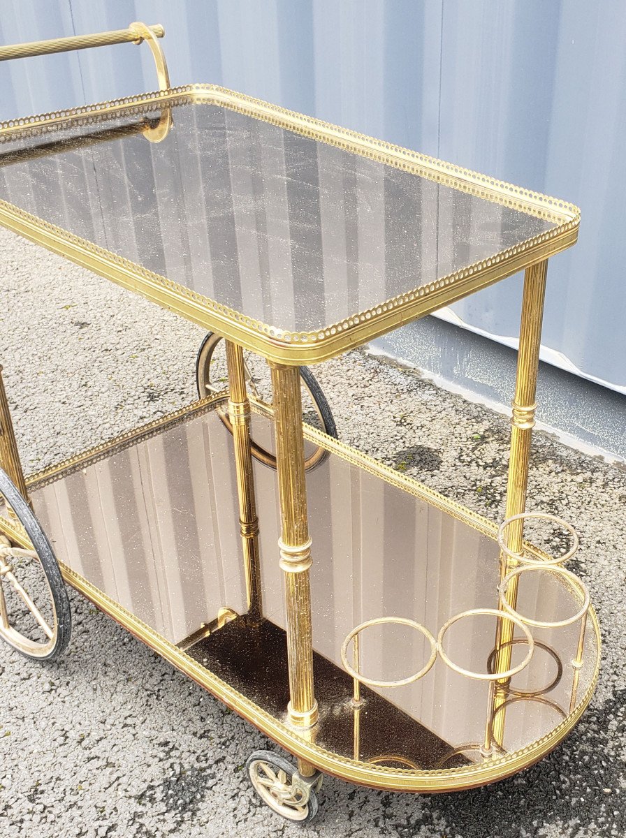 Maison Jansen Or Maison Bagues Bronze And Brass Rolling Table-photo-4