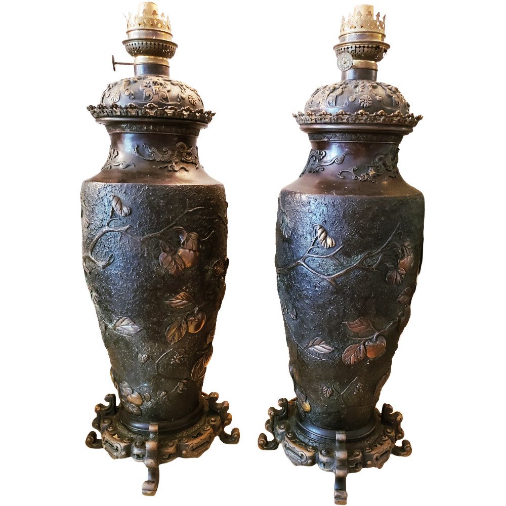 Spectaculaire Paire De Lampes Vases Bronze Decor Aux Singes Meiji Japon -photo-4