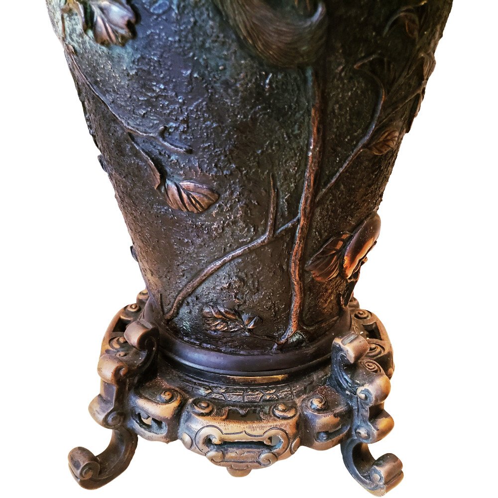 Spectaculaire Paire De Lampes Vases Bronze Decor Aux Singes Meiji Japon -photo-1