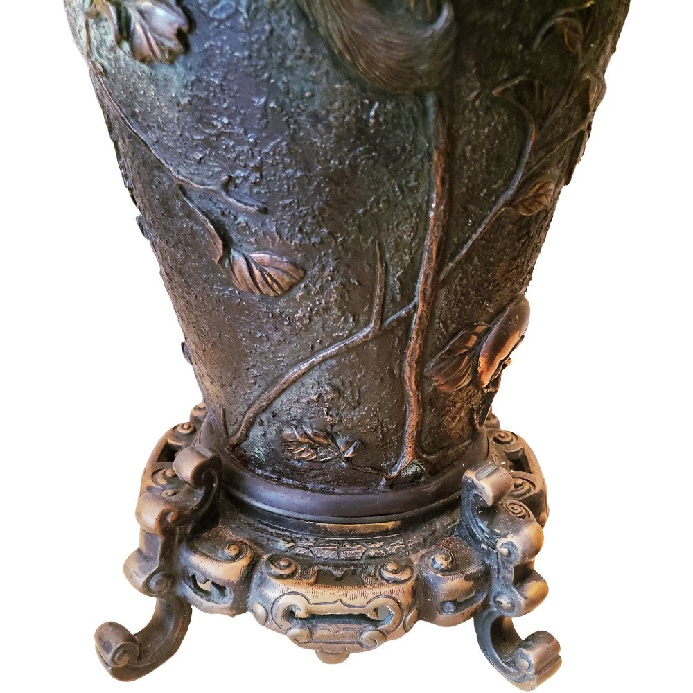 Spectaculaire Paire De Lampes Vases Bronze Decor Aux Singes Meiji Japon -photo-5