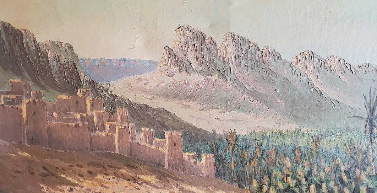 Maxime Noiré 1861- 1927 Orientalist Landscape Mountain And Oasis-photo-3