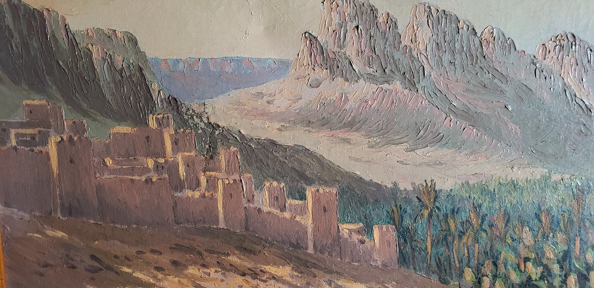Maxime Noiré 1861- 1927 Orientalist Landscape Mountain And Oasis-photo-7