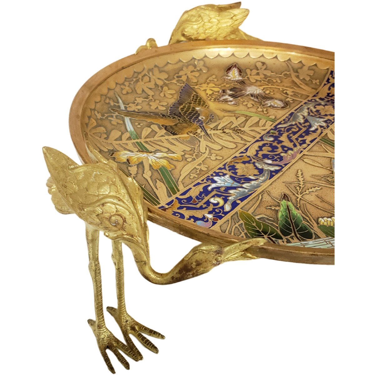 Alphonse Giroux Ferdinand Duvinage Coupe En Bronze Japonisante émaux Cloisonés -photo-6