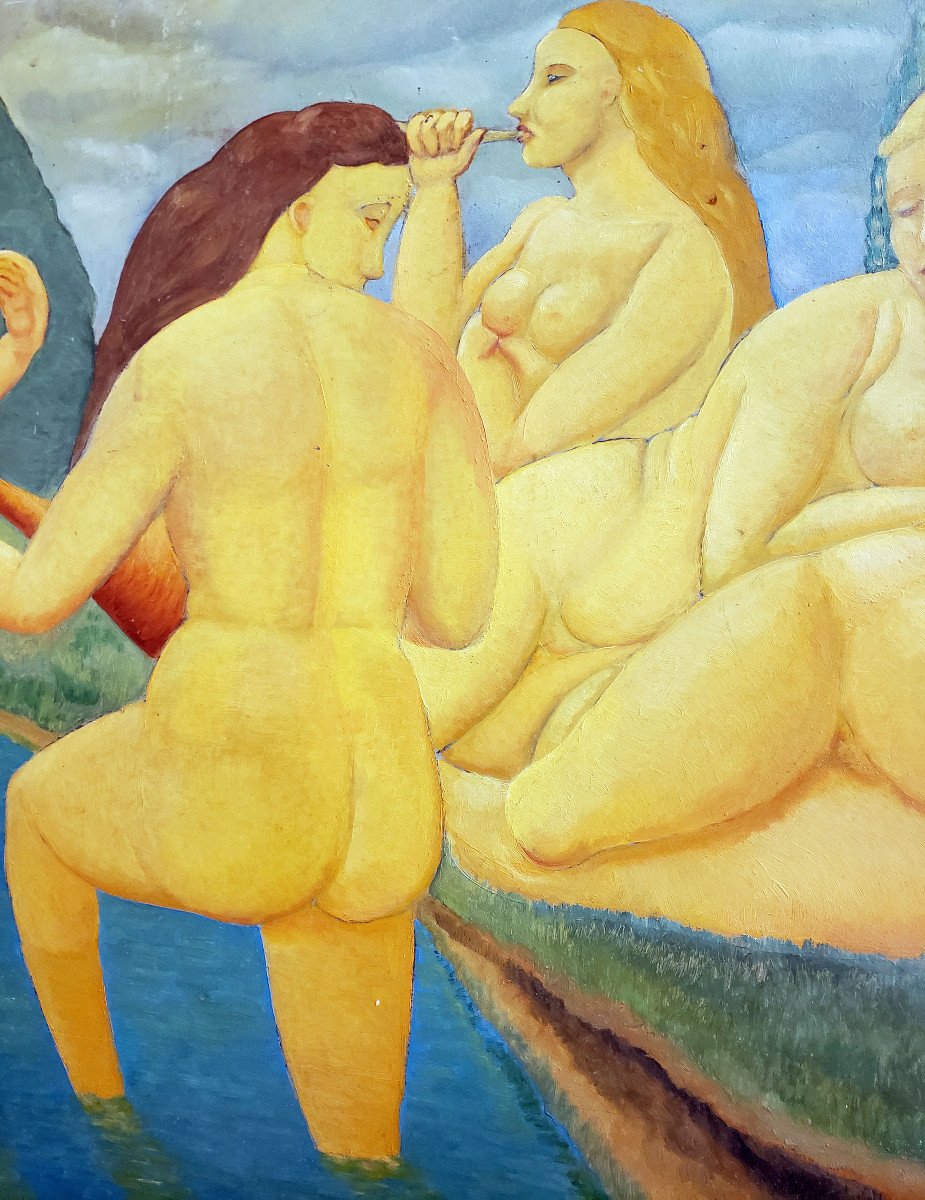 Marten Andersson Swedish School Four Naked Naiad Women Playing An Instrument Circa 1950/1960-photo-2