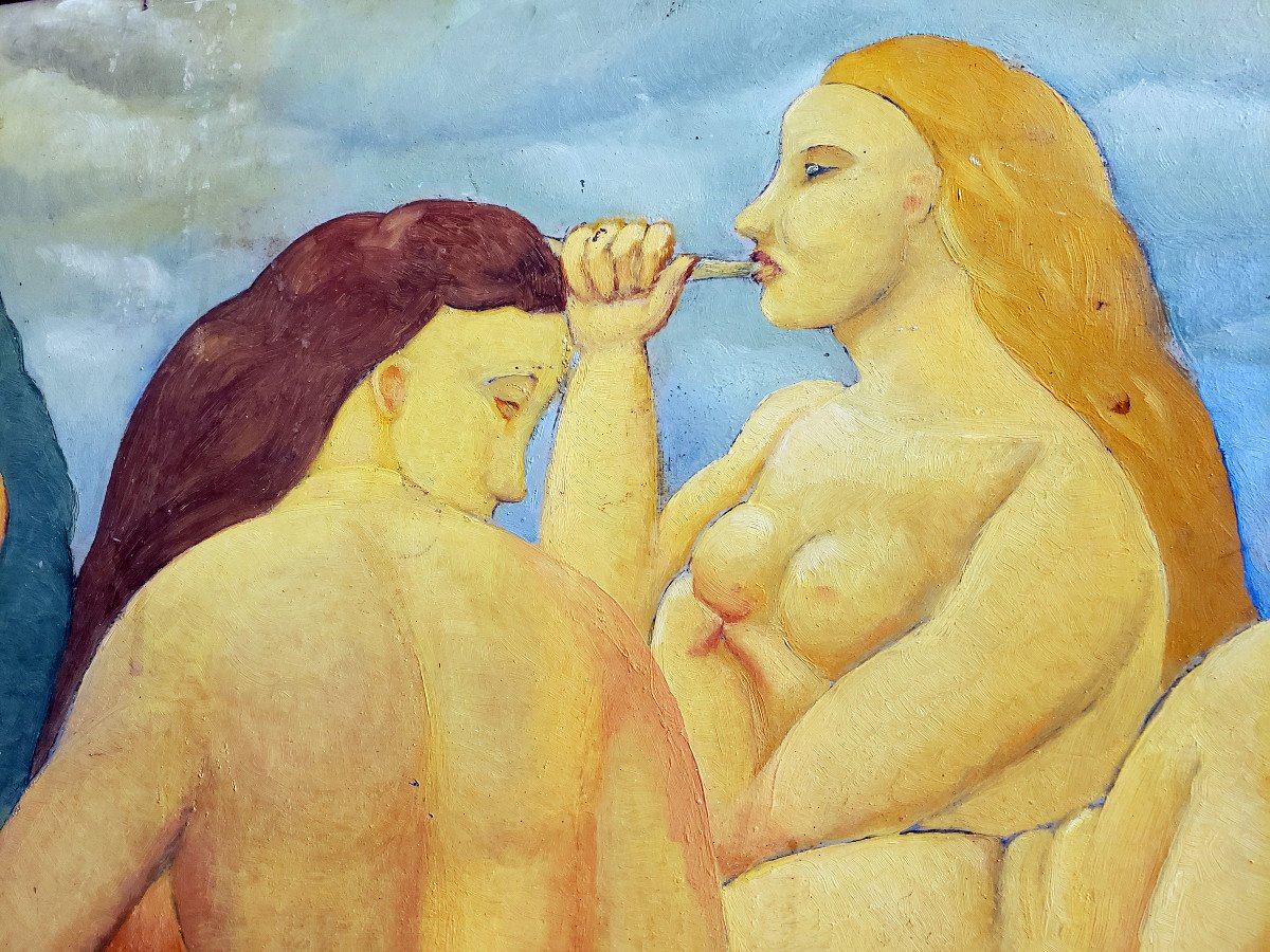 Marten Andersson Swedish School Four Naked Naiad Women Playing An Instrument Circa 1950/1960-photo-4
