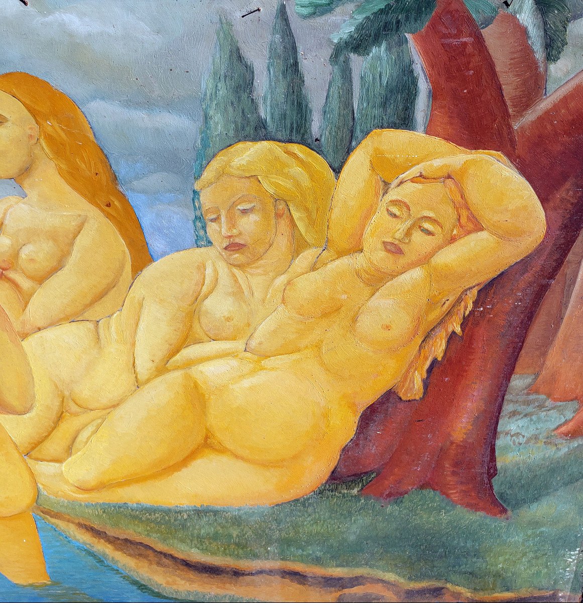 Marten Andersson Swedish School Four Naked Naiad Women Playing An Instrument Circa 1950/1960-photo-8