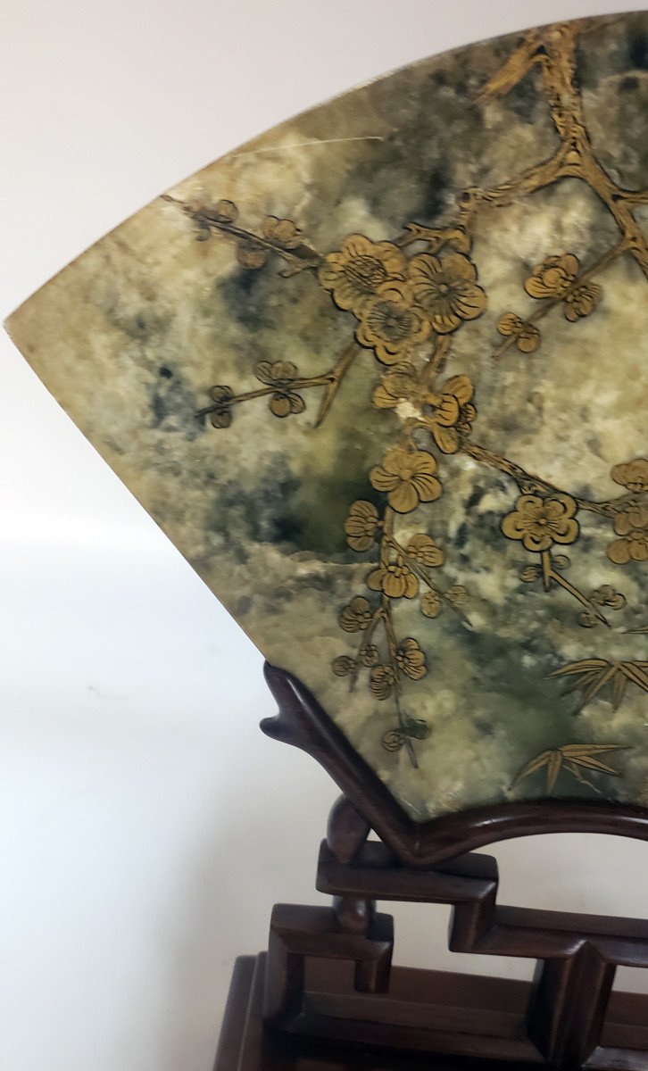 18th Century Literary Screen In Jade And Stones Hard Mother Of Pearl Decor Double Sides-photo-1