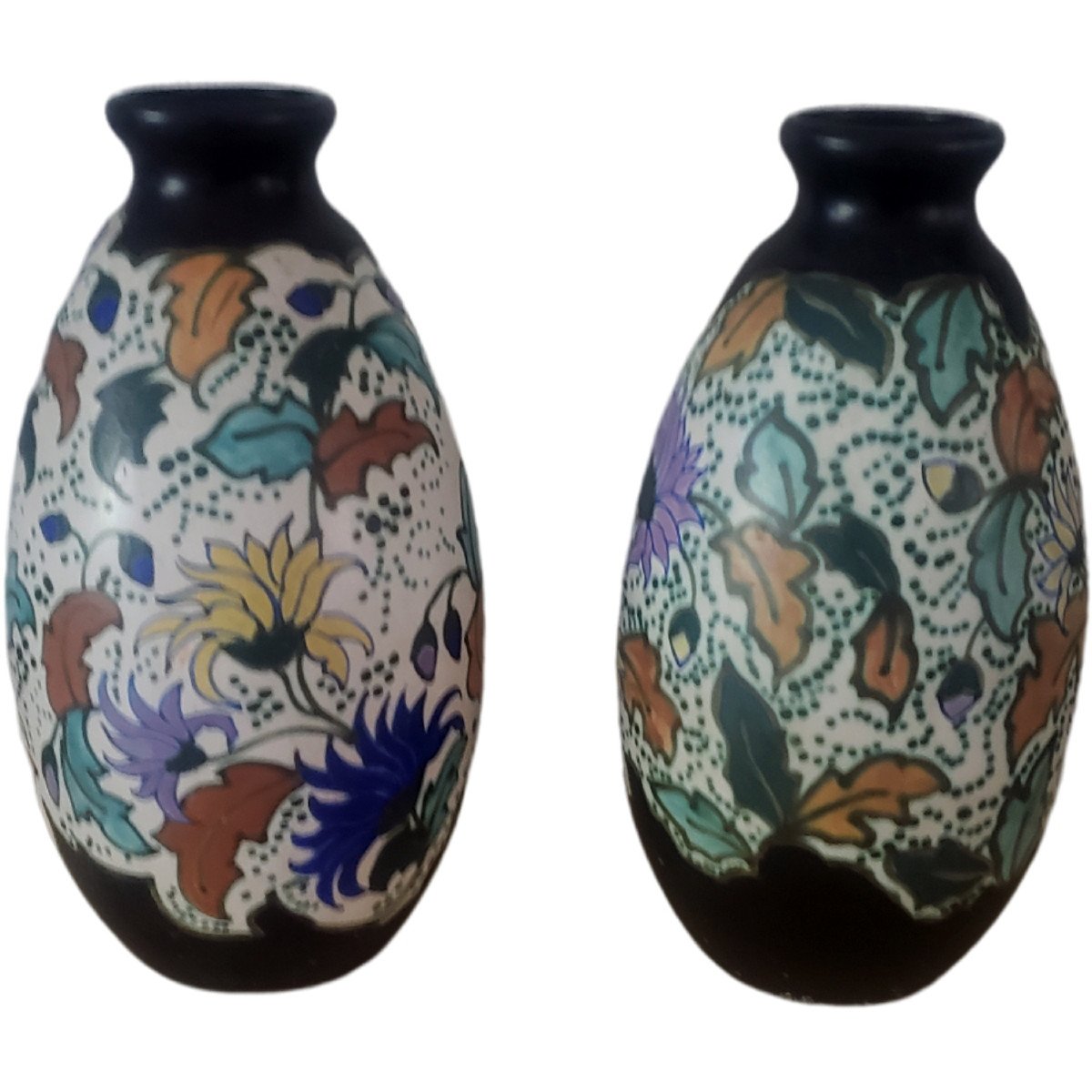 Importante Paire De Vases En  Ceramique Belges Montoise Bergen Art Déco CATTEAU -photo-2