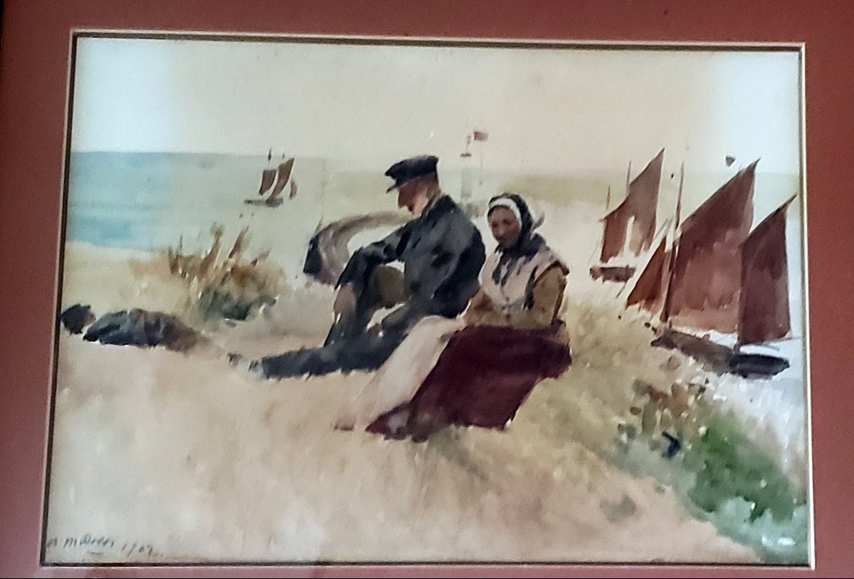 Alexander Mark Rossi English School Watercolor Couple At The Edge Of The Beach 1902-photo-4