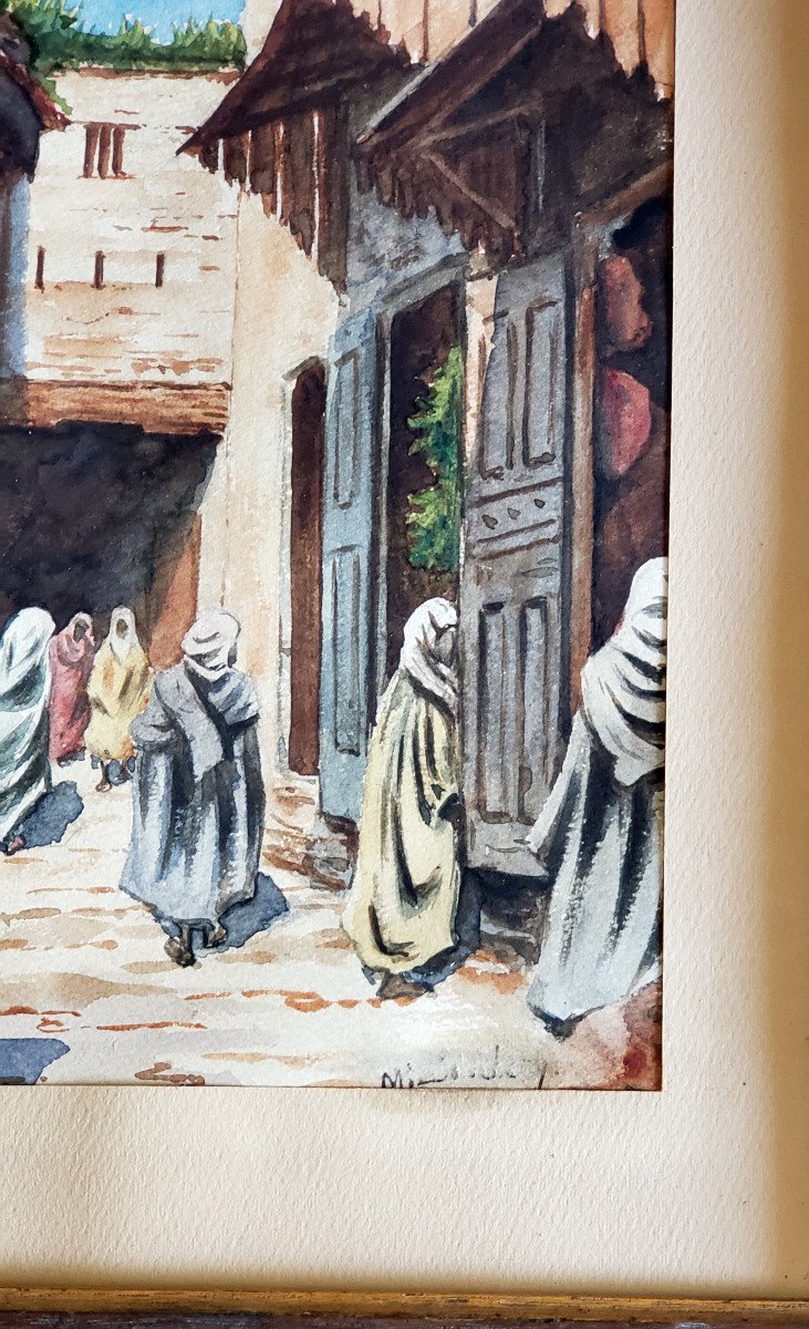 Watercolor Orientalist Morocco Signed And Situate-photo-2