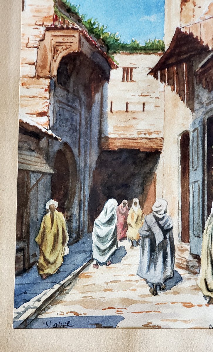 Watercolor Orientalist Morocco Signed And Situate-photo-2