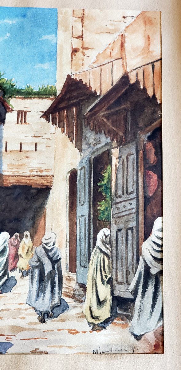Watercolor Orientalist Morocco Signed And Situate-photo-4