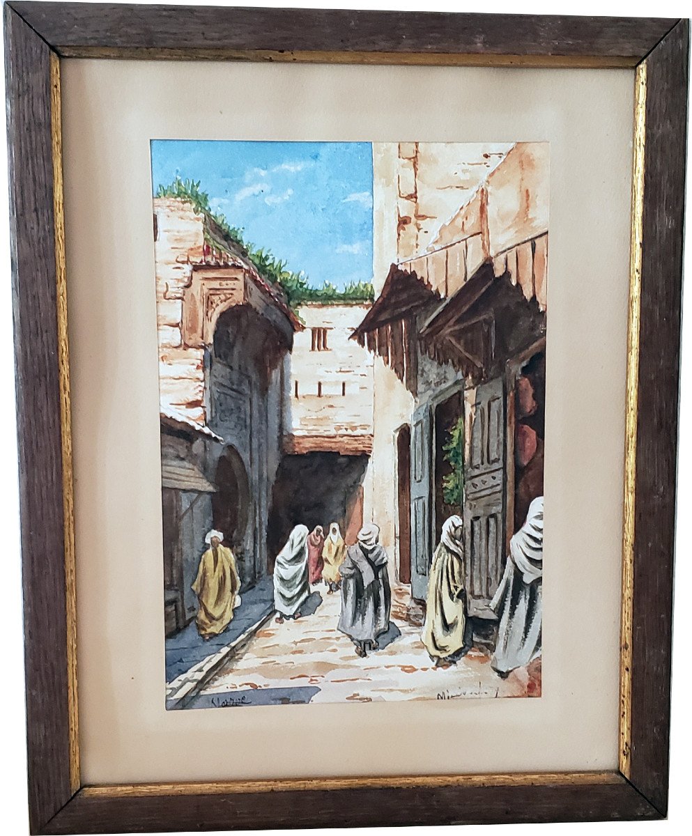 Watercolor Orientalist Morocco Signed And Situate