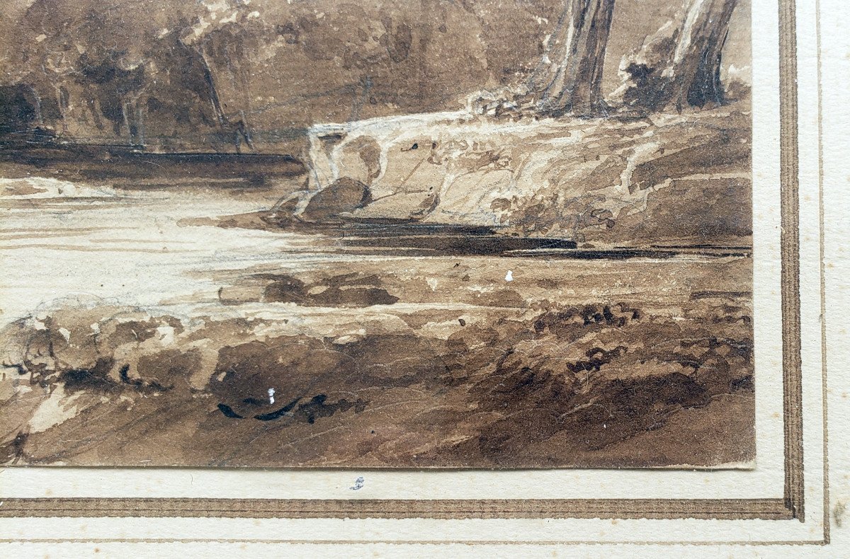 Michallon Achille Etna (1796-1822) View Of A Swiss Or Italian Landscape Pen And Lavis-photo-1