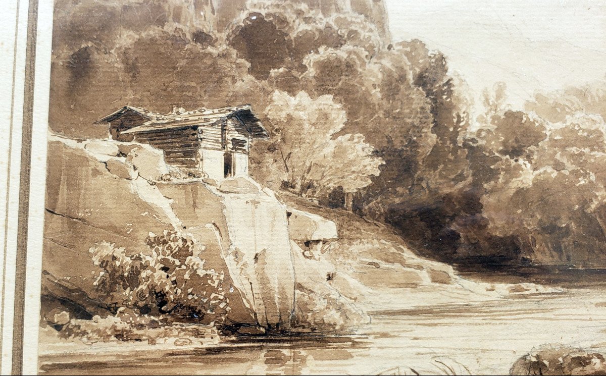 Michallon Achille Etna (1796-1822) View Of A Swiss Or Italian Landscape Pen And Lavis-photo-2