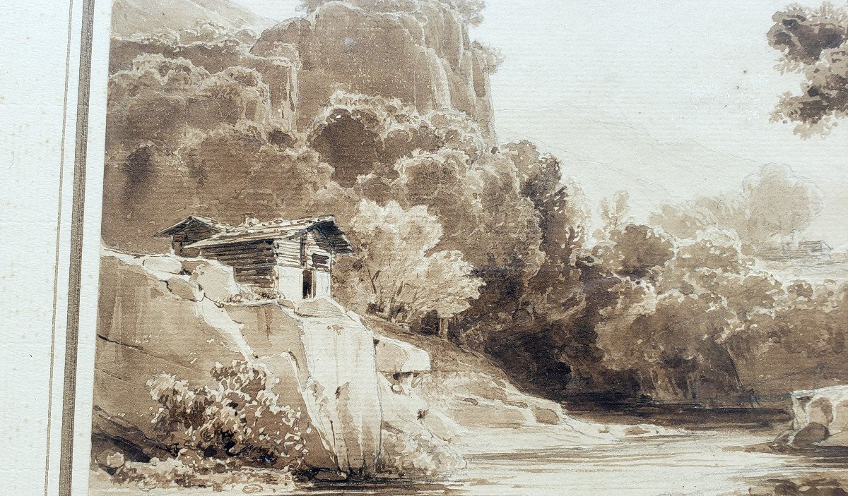 Michallon Achille Etna (1796-1822) Vue d'Un Paysage Suisse Ou d'Italie Plume Et Lavis -photo-5
