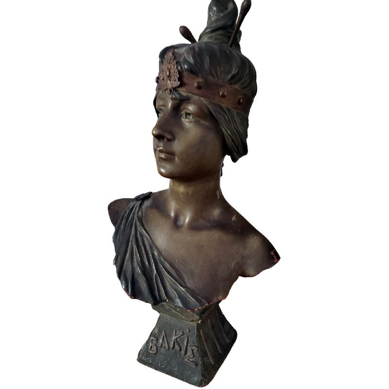 Georges Coudray Buste Femme égyptienne En Terre Cuite Polychrome Titré Bakie -photo-3