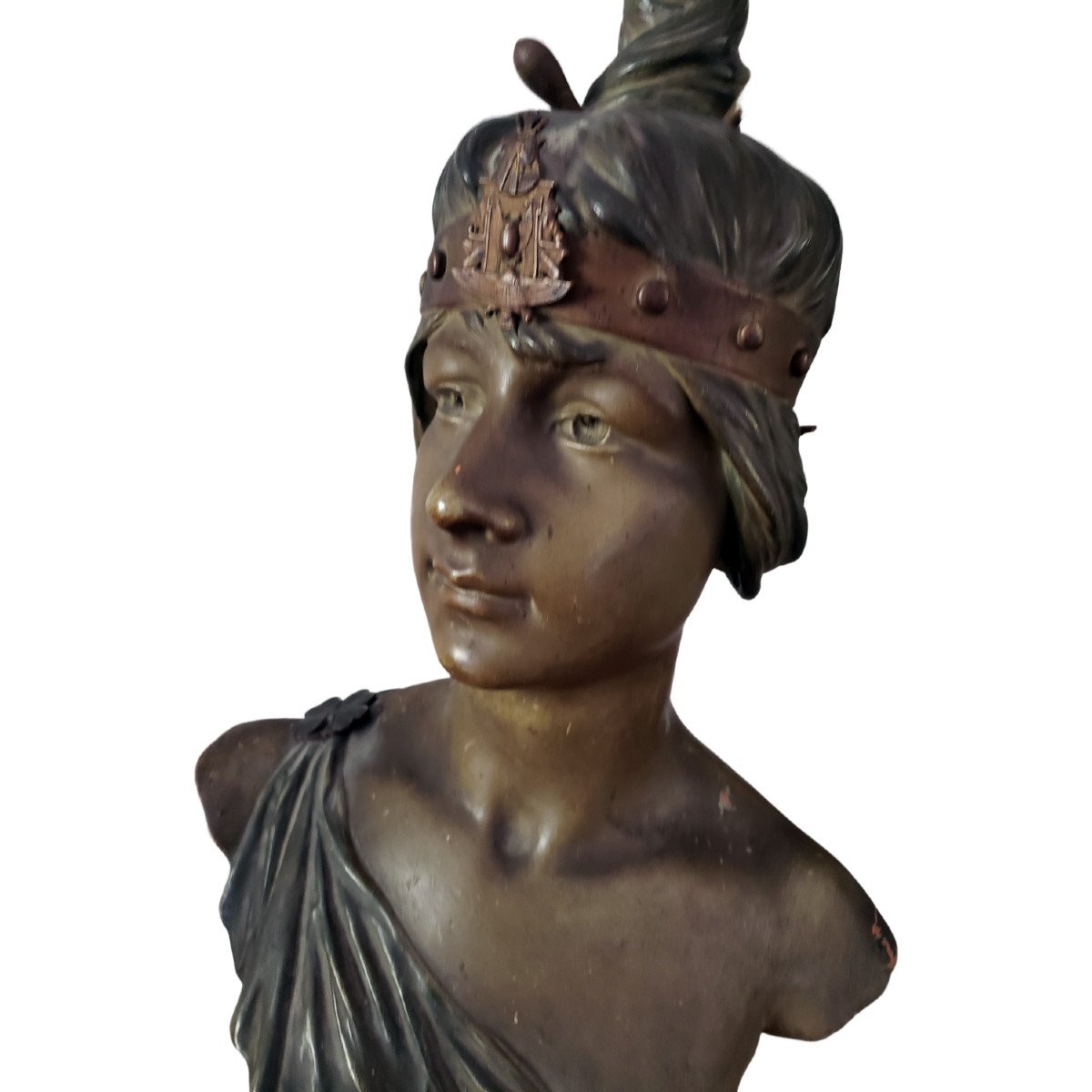 Georges Coudray Buste Femme égyptienne En Terre Cuite Polychrome Titré Bakie -photo-4