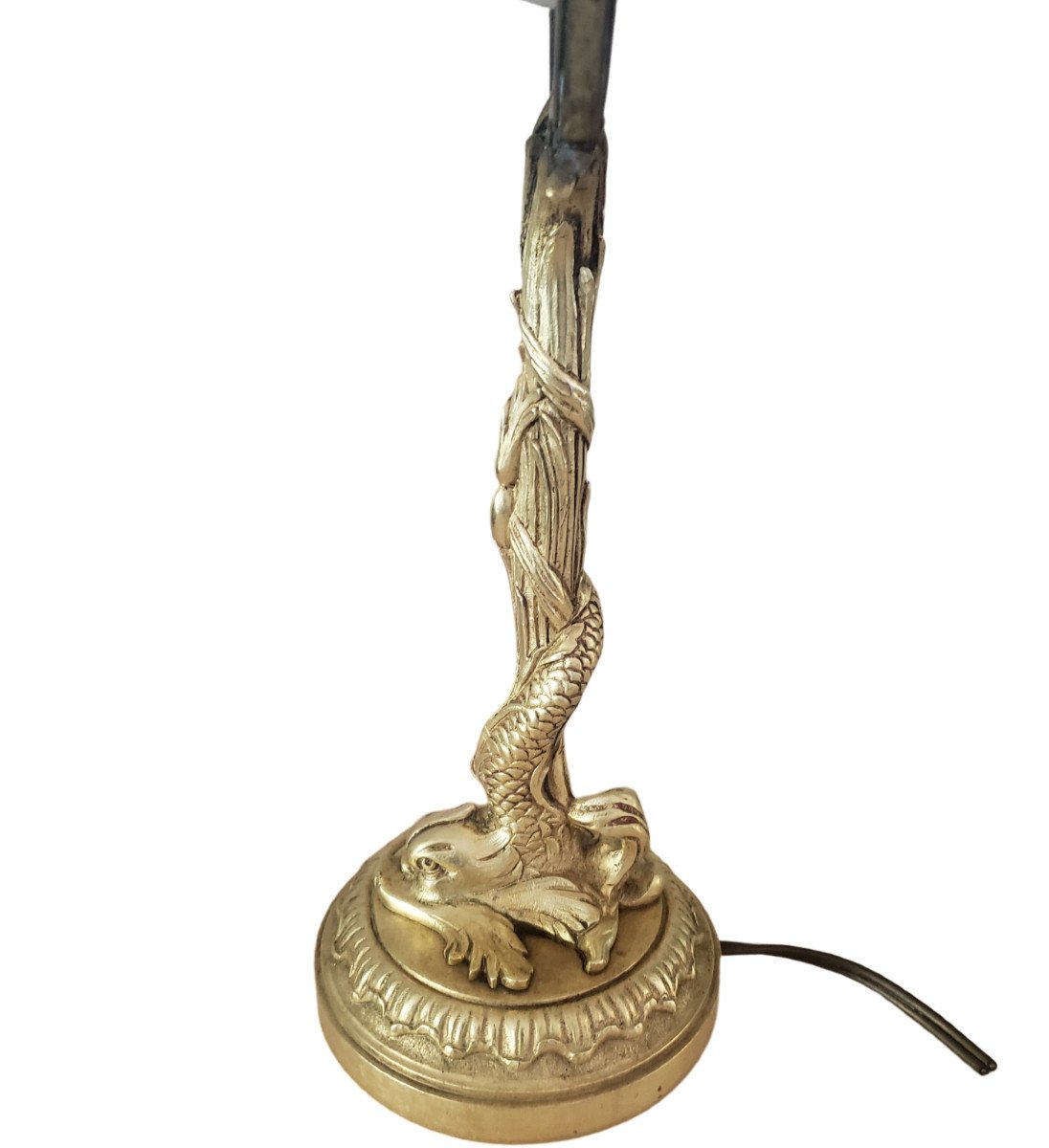 Lampe De Bureau En Bronze Doré Modele Au Dauphin XIXeme -photo-1