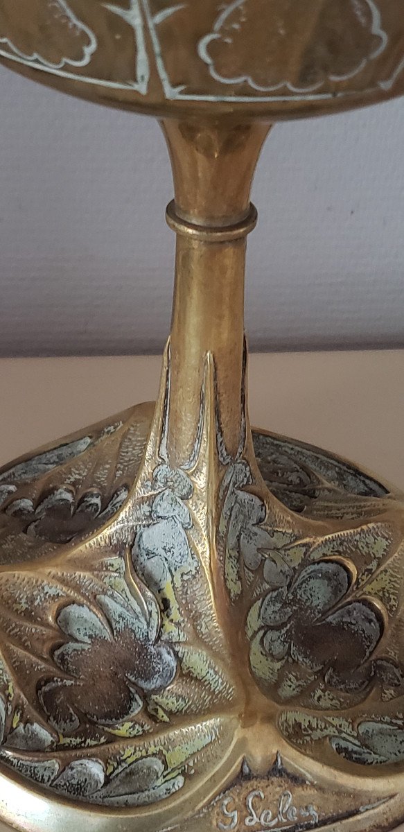 Important Oil Lamp By George Leleu Bronze And Brass-photo-4