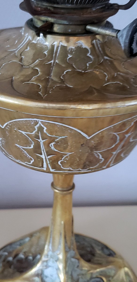 Important Oil Lamp By George Leleu Bronze And Brass-photo-5