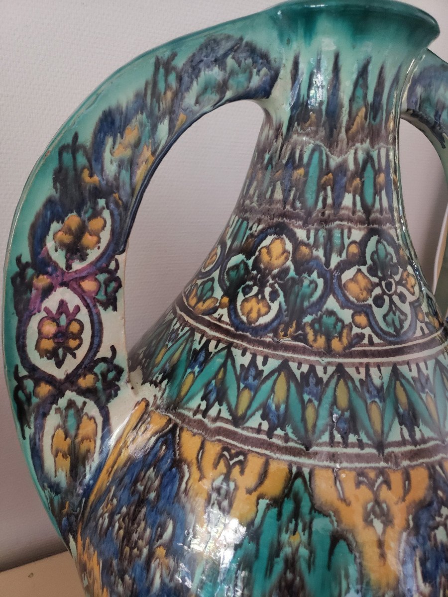 Important Vase Islamique En Céramique XXème Art  Déco Signé -photo-3