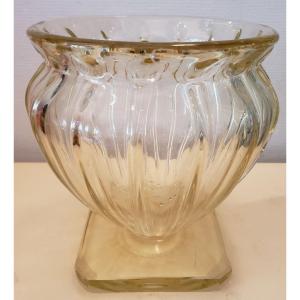 Daum Art Deco Vase In Yellow Color Signed Daum Nancy Circa 1930