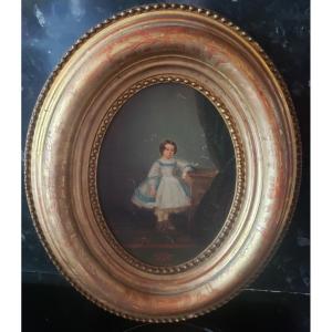 Portrais De Jeune Fille Dans Un Magnifique Cadre Doré Circa 1907