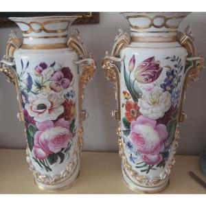 Paire d'important Vases En Porcelaine De Vieux Paris XIXeme 50 Cm 
