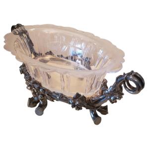 Christofle Above All Silver Bronze Jardiniere Table Decorated With Prunus Flowers And Grapes