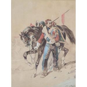Watercolor Hippolyte Bellange 1800-1866 Wounded Soldier 