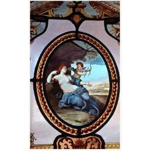 Stained Glass Renaissance Stained Glass Attributed To J. Vantillard Yellow Silver Enamels Circa 1880
