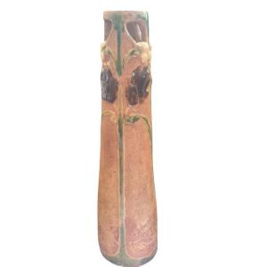 Art Nouveau Period Enamelled Ceramic Vase Signed 
