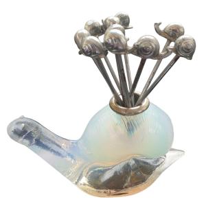 SABINO Porte-piques à escargot verre opalescent avec 10 piques