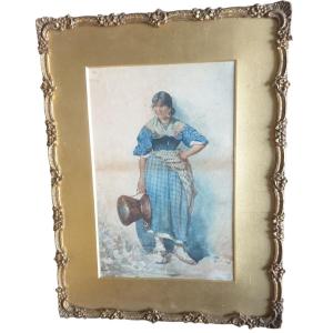 Italian Peasant School In Regional Dress, 19th Century, Signed 