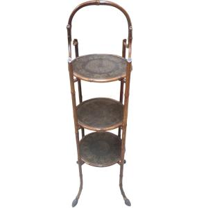 Japanese-style Pedestal Table With Porcelain And Bamboo Trays By Perret Et Vibert