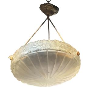 Art Deco Basin Chandelier In The Style Of Lalique Molded Glass 