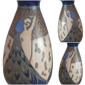Vase Quimper Odeta circa 1930 décor tournant 3 faces 